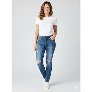 Ariya Jeans Distressed Skinny Mid-Rise Denim Blue Size 11/12 Frayed Ripped